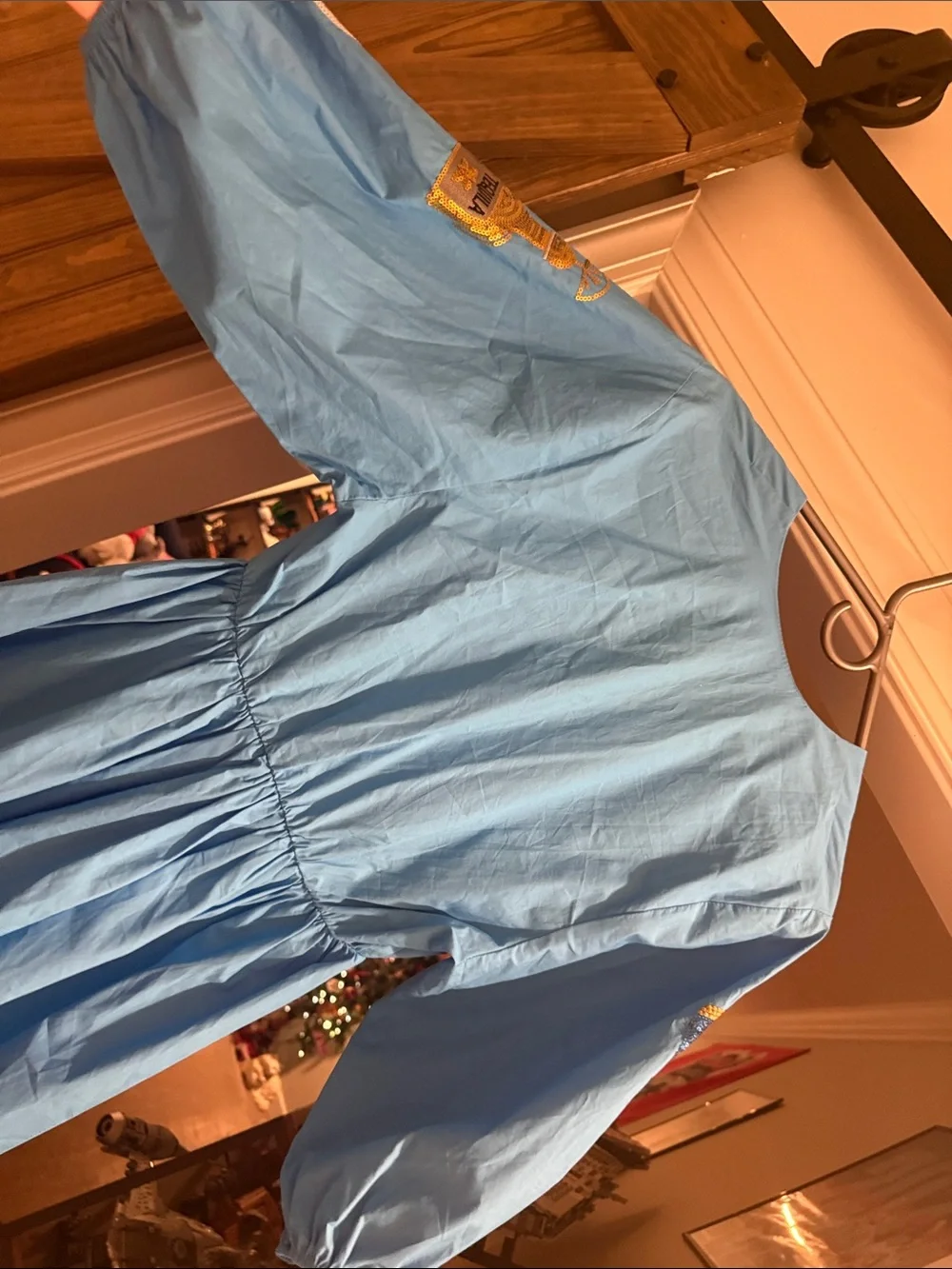 Bright Blue Embroidered Bottle-Accent Casual Dress